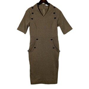 Grace Karin Sheath Dress Womens Size M Half Sleeve Military Pockets Green Khaki